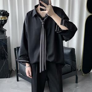 新品 シャツ XL ネクタイ付き ブラック 韓国 原宿 長袖 トップス メンズ