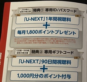 ★U-NEXT　株主優待　90日間視聴＋1000円分ポイント