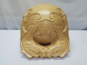 ◆新品◆楠 上彫 木魚 8寸◆巾約24㎝◆8.0寸 木魚 杢魚 木撥 杢撥 馨子台 磬子台 丸金台 法事 法要 仏壇 仏具 寺院仏具