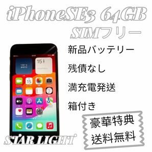 【極美品】iPhoneSE 第3世代64GB STARLIGHT＋新品バッテリー＋特典付