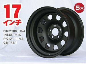 17インチ 鉄ちんホイール 極太 10J-10 5穴 PCD114.3 CB73.1 ドリ車 セダン 旧車 スタンス ドレスアップ 特注 艶消し黒 希少サイズ 1本 ○1