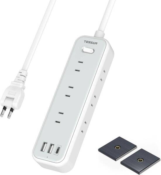 延長コード 2m 電源タップ マグネット usb コンセントタップ 9個AC口 USB-C 1ポート USB-A 2ポートTESSAN テーブルタップ 電源コード