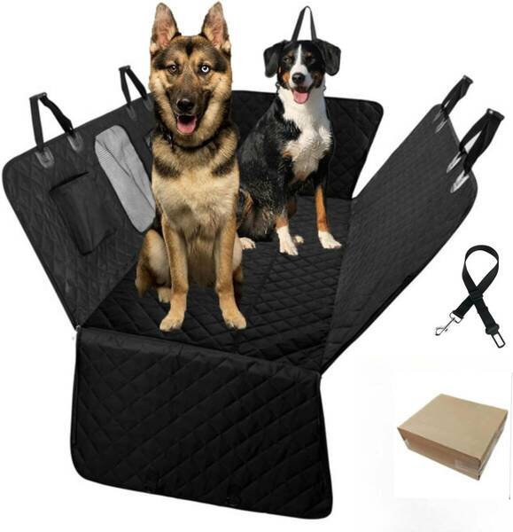 黒色耐久性ハード底犬用カーシートカバー(犬用リアシートエクステンダー付き) 安全で傷が付きにくい理想的な車用大型犬ハンモック