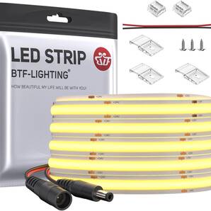 BTF-LIGHTING FCOB COB LEDテープライト 高密度 フレキシブル LEDテープライト 5M 480LEDs/m 2400LEDs/5m 電球色 2700K 幅8mm 1