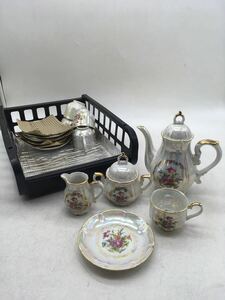 [1 jpy start ] Western-style tableware Hakusan tea set Aurora processing pearl cup saucer sugar pot milk pot retro storage goods DM0520L
