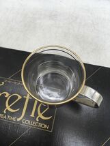 【1円スタート】Trefle コーヒーセット ゴールド ガラス ５客揃 カップ＆ソーサー レトロ ホルダー付き 箱付き 保管品 DM0521L_画像3