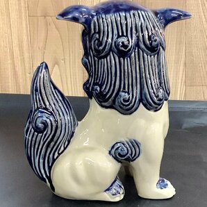 沖縄 琉球 民芸品 陶器 胡差焼 シーサー 獅子 1対 青 ブルー 置物 オブジェ 魔除 長期保管品 札幌発の画像7