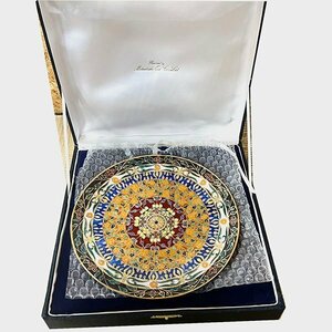 ベンジャロン焼 金彩皿 大皿 飾皿 絵皿 幅約21cm 皿立 箱付 タイ王室御用達 工芸品 アンティークコレクション 現状品【中古品】札幌発