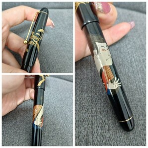 希少 レア 美品 未使用 NAMIKI ナミキ 万年筆 日本 Japan ジャパンアート 浮世絵 江戸 歌舞伎 箱 木箱 男 14K 筆記用具 ブラック1円〜の画像7