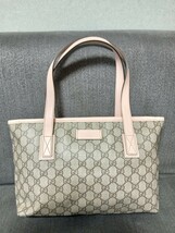 美品 GUCCI グッチ トートバッグ GG ピンク カバン Bag ワンショルダー 肩掛け PVC GG柄 GGスプリーム レディース 1円〜_画像1