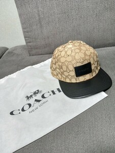 美品 COACH コーチ 帽子 キャップ ロゴ レザー キャンバス メンズ レディース ブラック ブラウン 1円〜 小物