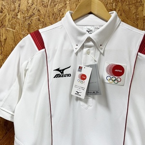 ネコポス対応! MIZUNO製 2008年 オリンピック 日本代表 公式レプリカ 半袖シャツ 白 サイズL ポロシャツ プルオーバー ボタンダウン