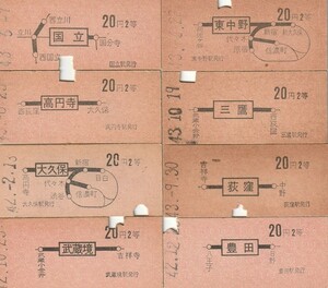 Z194g.【B型地図式20円2等】中央線沿線　国立　三鷹　高円寺　荻窪　大久保　豊田　武蔵境　東中野【0045】