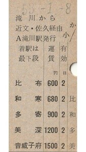 H287.縦型準片　函館本線　滝川から近文・佐久経由　音威子府　53.1.8【裏面無効印】【0141】