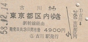 P259.陸羽東線　古川から東京都区内ゆき　新幹線経由　58.12.14【35599】シワ有