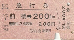 E037.両毛線　前橋⇒200キロ　48.3.19　経年劣化　シミ有