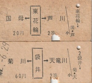 N015.【ジャンク品：汚れ】身延線　東花輪、東海道本線　袋井　2等【1852】