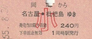 N063.東海道本線　岡崎から名古屋・枇杷島ゆき　小児常備券　55.8.30