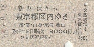 S030.予讃線　新居浜から東京都区内ゆき　讃・宇・山陽・東海経由　58.9.18【3140】