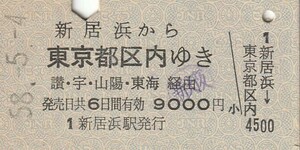 S055.予讃線　新居浜から東京都区内ゆき　讃・宇・山陽・東海経由　58.5.4【2513】新大阪下車印