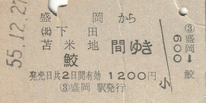 L484.東北本線　盛岡から下田　苫米地　鮫　間ゆき　55.12.27【21169】シワ有