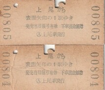 N013.【ジャンク品：シワ、ヤケ有】高崎線　上尾　49.2.11【同日使用：裏連番】【00804】_画像2