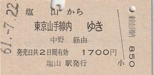 L261.中央本線　塩山から東京山手線内ゆき　中野経由　61.7.22