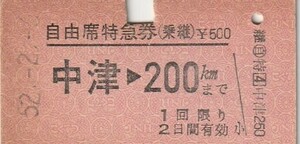 Q120.自由席特急券（乗継）日豊本線　中津⇒200キロ　52.2.6