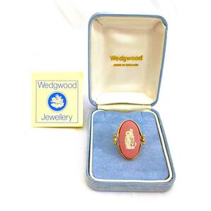 【5377】WEDGWOOD ウェッジウッド カメオ ブローチ ピンク アクセサリー 西洋陶芸 婦人 レディース ゴールドカラー 箱付属 レア 希少の画像1