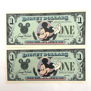 【5528】DISNEY DOLLARS ディズニーダラー ウォルトディズニーワールド 1988年発行 2枚セット 1＄ ミッキーマウス レア 希少 チケット