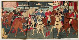 * картина в жанре укиё [.... Кагосима .... три листов .] прекрасный человек map сцена из кабуки старый документ гравюра на дереве China Tang предмет Tang .