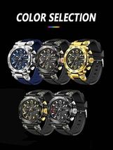 FOXBOX スポーツ デュアルウォッチ メンズ腕時計 デジタル ブルー 青 50m防水 ストップウォッチ シリコンストラップ 男性用_画像3