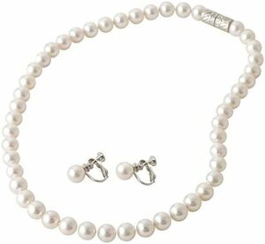 真珠のネックレス マグネット式 選べる 大粒 花珠貝パール 日本製 パールネックレス ホワイト42cmイヤリングセット