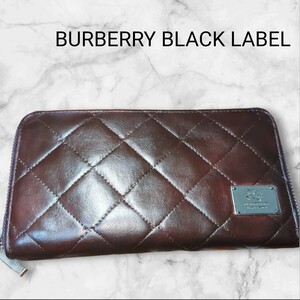 BURBERRY BLACK LABEL バーバリーブラックレーベルラウンドファスナー ラウンドジップ キルティング 長財布 レザー ブラウン 小銭入れ