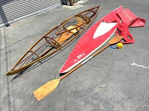  beautiful goods FUJITA KANOE model SS-1 wooden frame total length 377. folding storage sack paddle Fujita canoe boat camp outdoor kayak 