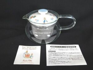 T916★ピーターラビット 耐熱ガラスポット カゴ網付 yamaka お茶 紅茶 ティーポット 美品 ポット★送料690円〜