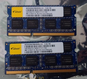 古 ELIXIR 2RX8 PC3-10600S 8GB （4GB 2枚組 ） DDR3ノートパソコン用 メモリ 204ピン DDR3-1333 4GB 2枚 8GB DDR3