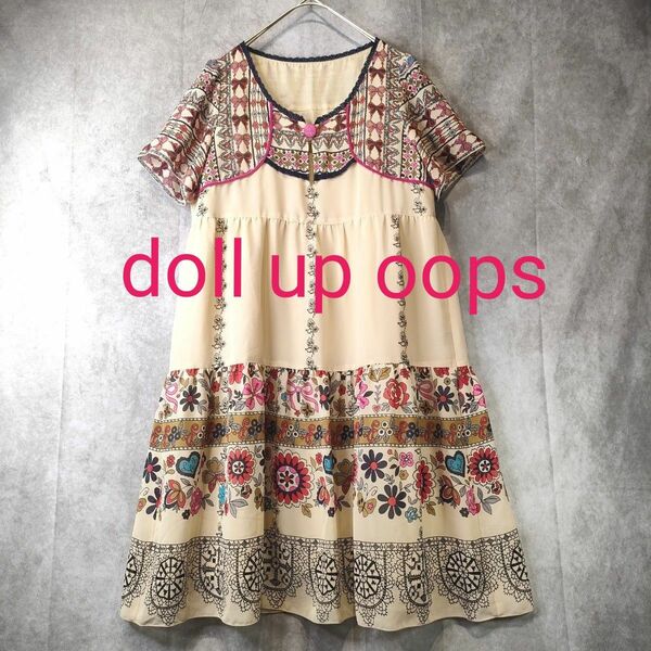 doll up oops 膝丈 ワンピース 半袖 花柄 リボン 可愛い