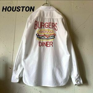 【希少】HOUSTON ヒューストン★ハンバーガー　バーガー刺繍　コットンシャツ　ボーリングシャツ　アメカジ　50'sロカビリー