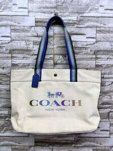 COACH コーチ トートバッグ キャンバス ブルー オフホワイト バッグ 