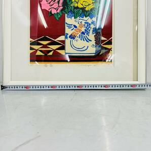 4SC195 渡部正弥 薔薇 1985年 サイン入り 絵画 木版画 中古 現状品 の画像2