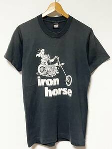 美品/90's/フェード★IRON HORSE チョッパー バイク USA製 Tシャツ ブラック/黒 墨黒 M ビンテージ