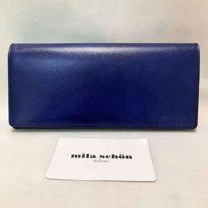 W903 未使用 ミラショーン mila schon 長財布 財布 メンズ 薄型 牛革 フラップ式 ブルー系