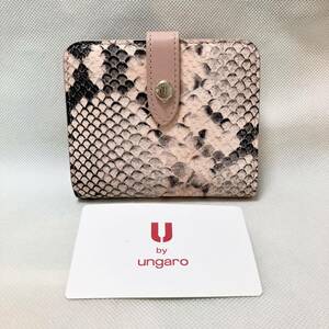 W768 未使用 ungaro ウンガロ 折り財布 二つ折り財布 ボックス小銭入れ 財布 ヘビ柄 レディース