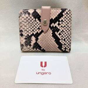 W593 未使用 ungaro ウンガロ 折り財布 二つ折り財布 ボックス小銭入れ 財布 ヘビ柄 レディース