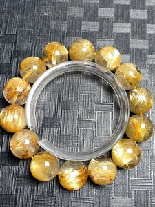 即決 0201e638 天然美品★【65A黄金タイチンルチル】★ブレス 15-15.7mm（新品）