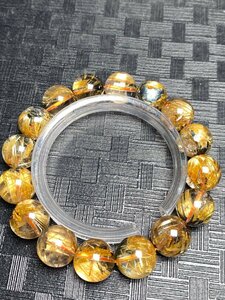 即決 0207f702 天然石★【100A太陽花タイチンルチル】★ブレス 13-13.8mm（新品）