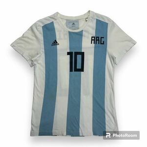 adidas アディダス アルゼンチン代表 メッシ 背番号10番 半袖 Tシャツ ライトブルー×ホワイト XS