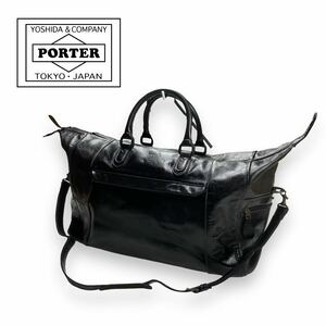 PORTER ポーター 吉田カバン 大容量 レザー ボストンバッグ ショルダー バッグ ブラック 裏地チェック 日本製