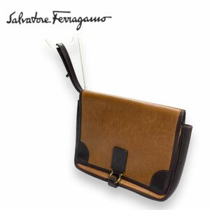 Salvatore Ferragamo サルヴァトーレ フェラガモ レザー クラッチバッグ ブラウン イタリア製